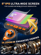 Articulating Borescope Camera with Light, 210° Dual-Direction Inspection Scope with 5" 1080P Screen, 6.2mm IP67 Waterproof Probe, 6 LED Lights, 3X Zoom, for Automotive, Sewer, Plumbing, HVAC