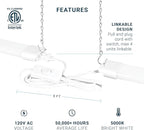PARMIDA (4 Pack) Linkable LED Utility Shop Light, 45W, 3FT Integrated Fixture ETL 4500LM Plug-in Garage Lighting, On/Off Switch, Surface or Suspension Mount for Basement Workshop Office, White - 5000K