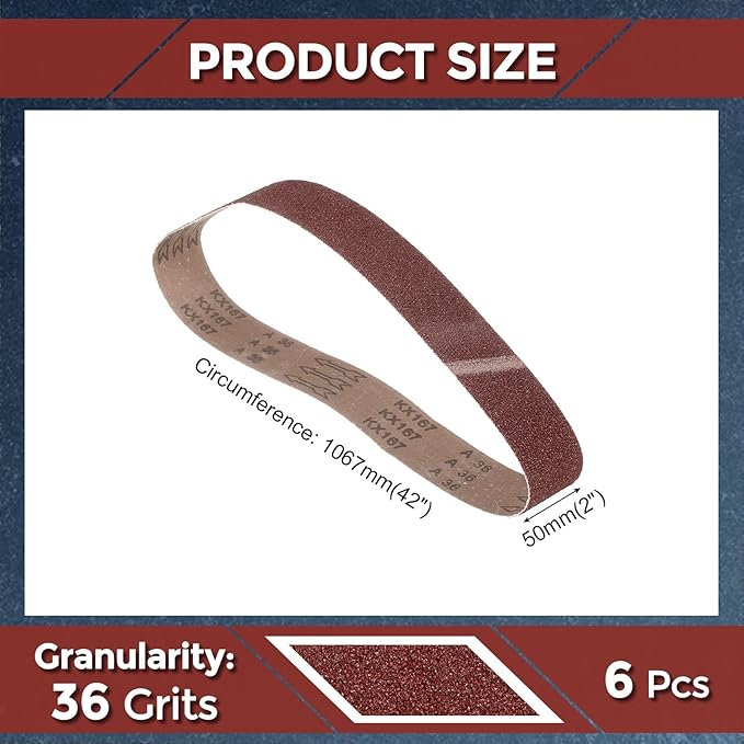 6 Pcs Sanding Belts 2 x 42 Inch 36 Grit Aluminum Oxide Abrasive Sandpaper for Belt Sander Metal Grinding Wood Working Weld Rust Removal