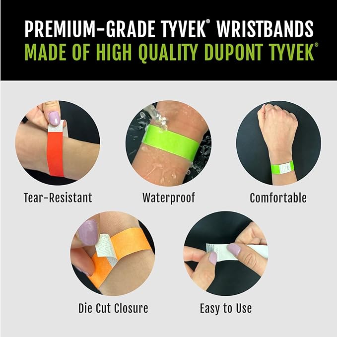 1,000 WristCo Tyvek Wristbands for Events – 5-Color Variety Pack – Tamper-Proof Design Prevents Reuse – Premium-Grade Bracelets for Hospital & Medical ID, Party, VIP Identification