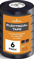 Black Electric Tape - Professional Grade - 3/4 inch x 66ft - PVC Electrical Insulating Tape for All Weather - U/L Approved - Waterproof - Home Improvement Electrical Equipment - Pack of 6