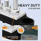 275A Bus Bar 12V Power Distribution Block Car Audio Busbar 6 x 5/16" (M8) Terminal Stud Positive & Ground Battery Bus Bar