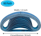 30 Pcs 1/2" x 18" Zirconia Sanding Belts, 80 Grit 1/2x18 Inch Sanding Belts for Air File Belt Sander, Zirconia Belt Sander Belts for Metal Polishing (1/2x18in, 80 Grit)