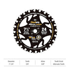7 1/4 Inch Framing Circular Saw Blade-1Pack, 24T ATB Carbide Teeth, Lightweight for Cordless Saws. Super Thin Kerf for Cutting Wood, Plywood, MDF, OSB, Hardwood, Softwood & More.