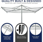 184 FT Umbrella Clothesline Outdoor - Clothes Line Outdoors Heavy Duty Parallel Silver Aluminum Frame with Ground Spike & Socket - Clotheslines for Outside Laundry Drying, Washing Line