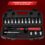 1/4-Inch Drive Click Torque Wrench Set,2.3-24.9 N.M/20-220IN.LB, Bike Torque Wrench Set,16PCS 72-tooth Torque Wrenches Set with Extension Bar & Socket Sets for Bicycle