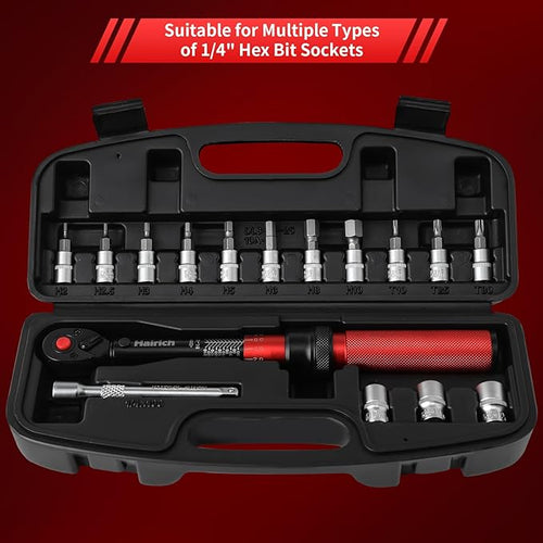 1/4-Inch Drive Click Torque Wrench Set,2.3-24.9 N.M/20-220IN.LB, Bike Torque Wrench Set,16PCS 72-tooth Torque Wrenches Set with Extension Bar & Socket Sets for Bicycle