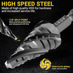 Four Spiral Flute Step Drill Bit, HSS Step Drill Bits (1/4"-3/4") Unibit Step Drill Bit, 1/4" Shank Step Bits for Aluminum, Wood, Plastic, Metal