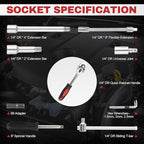 46PCS Small Drive Socket Ratchet Wrench Screwdriver Set, 1/4 Inch Metric Socket and Ratchet Wrench Set with Extension Bar, Compact Tool Set for Car