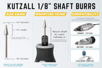 Kutzall Original Taper Rotary Burr, 1⁄8" Shaft, Coarse - Wood Carving Bit for Dremel, Foredom, DeWalt, Milwaukee. Abrasive Tungsten Carbide, 1⁄4" (6.3mm) Head Dia. X 1⁄2" (12.7mm) Length, T-14-E