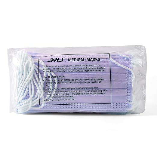 JMU 500 Pcs Disposable Face Masks, 4-Ply Protection ASTM Level 3 Medical Masks for Adults, 10 Box, Purple