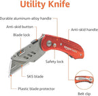 Amazon Basics Folding Utility Knife, Lightweight Aluminum Body, Red