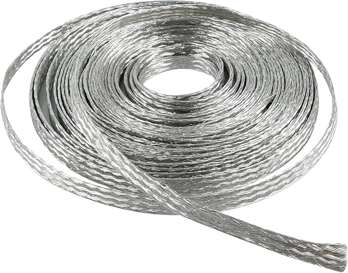 Tinned Copper Wire Shielding Sleeve, Expandable Ground Strap Wiring Braided Sleeving Metal Mesh Sheathing Cabling Wiring Protector (1/4inch - 20ft)