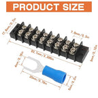 8 Circuits 8 Positions Terminal Block 20-30A 200-450V Dual Row Screw Terminals Strip with 64 PCS Heat Shrink Wire Fork Connectors(Pack of 4pcs)
