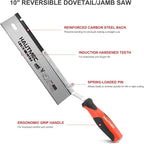 HAUTMEC 10" Reversible Dovetail Saw, Pro Flush Cut Jamb Saw, 12TPI Double Ground Teeth with Cranked Handle, Dual-Side Cutting Handsaw for Door Frames, Trim, and Flooring Installation – HT0234