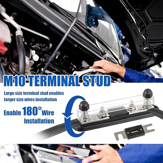 BOJACK ANL Fuse Holder with 400 Amp ANL Fuse, ANL Fuse Block with 2 Pieces 400A ANL Fuse, M10 Stud Terminals Maximum Current 750A, for Trucks, Cars, Ships, etc.