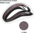 2 x 72 Inch Sanding Belts, 80 Grit Aluminum Oxide Metal Grinding Belts, 2 x 72 Sander Belts for Metal Polishing, Knife Sharpening, 6 Pack