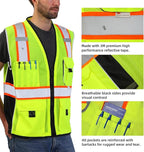 Dib Safety Vest Reflective Yellow Mesh, High Visibility Vest with Pockets and Zipper, ANSI Class 2 Heavy Duty, Made with 3M Reflective Tape XL