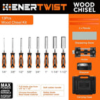 ENERTWIST 13pcs Wood Chisel Set, Premium Woodworking Chisel Sets w/ 8 CRV Construction Wood Chisels, 1 Sharpening Stone, 1 Honing Guide, 2 Carpenter Pencils, 1 Sharpener for Wood Carving in Hard Case