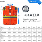 SKSAFETY 10 Pockets Safety Vest, Class 2 High Visibility Security with Zipper Double-sided mesh, Hi Vis Vest with Reflective Strips, ANSI/ISEA Standard, Construction Work Vest （Orange, 4XL）