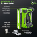 Greenworks 24V 3/8" 18 GA Crown Stapler, Cordless Narrow Nail Stapler, Tool only
