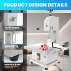 1800W Commercial Electric Bone Saw Machine, 0-7.8 Inch Cutting Thickness, 2.8HP Frozen Meat Cutter 110V Bandsaw Machine, 15" x 20" Table Sawing for Frozen Meat Rib Pork Beef with 8 Saw Blades