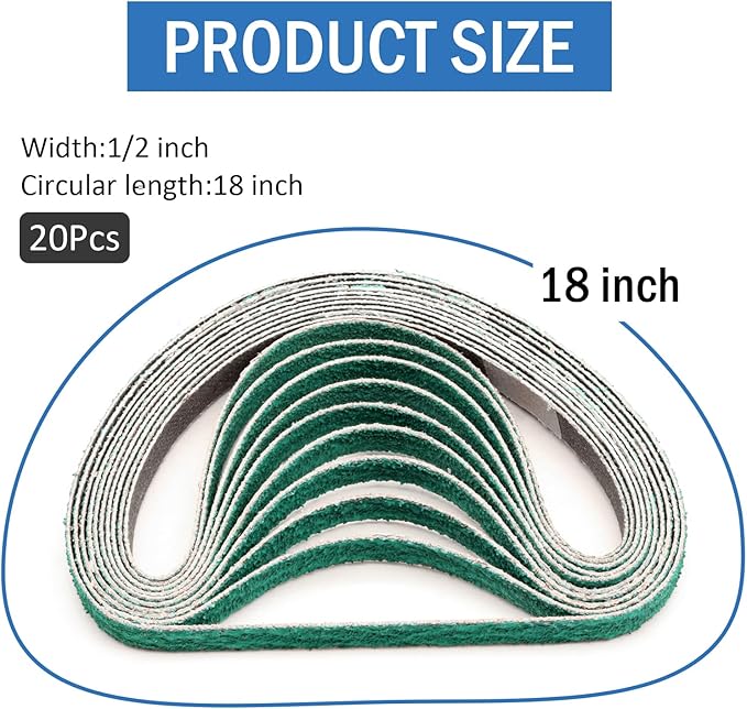 1/2 Inch x 18 Inch Sanding Belts for File Sander, 20-Pack 80 Grit Zirconia Sanding Belts for 1/2" x 18" Belt Sander