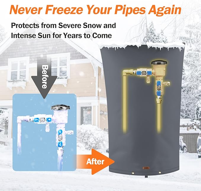TOHONFOO Backflow Preventer Pipe Insulation Cover (5°F) - Irrigation Sprinkler Valve Insulated Pouch - Water Well Pump Cover - Sturdy 5 Layers for Winter Freeze Protection, 22" W x 34" H, Grey