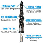 9/16" Bridge Construction Reamer Drill Bit, M2 HSS Taper Chucking Reamer for Steel Alloy Metal Wood Plastic, 1/2" Non-Slip Shank, 5-Spiral Flutes Car Reamer, to Align or Enlarge Holes, 14mm