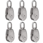 Rocaris 6 Pack M32 Stainless Steel Wire Rope Crane Pulley Block 551lbs Lifting Crane Swivel Hook Single Pulley Block Hanging Wire Towing Wheel