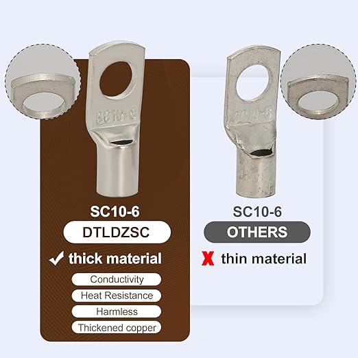 Thick Copper Electric Wire Lugs,20Pcs Tinned Copper Gauge 8Awg-1/4(M6) Ring Heavy Duty Battery Cable Lugs Ends Ring Terminals Connectors with 20Pcs 3:1 Heat Shrink Tubing Assortment Kit