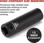 CASOMAN 1/2" Drive x 15mm Deep Impact Socket, 6-Point, Metric, CR-MO