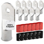 SELTERM 10pcs - 4/0 Awg (XL) 5/16" Stud Battery Lugs - Ring Terminal Connectors with 12pcs 3:1 Black & Red Heat Shrink Tubing with Adhesive, Heavy Duty Battery Cable Ends - Tinned Copper Wire Lugs Kit