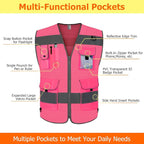 TCCFCCT Mesh Safety Vest for Men Women 9 Pockets High Visibility Reflective Vest for Safety, Work Vest with Reflective Strips, Meets ANSI/ISEA Standards, (Pink, X-Large)