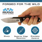 Prandi Cortel Traditional Fixed Blade Knife – Bushcraft Full Tang Survival Knife with Handmade Leather Belt Sheath for Hunting, Camping, Tactical, and Outdoor Field Use – AISI420MoV Steel – 3.076.T