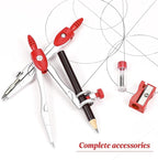 Math Geometry Kit Sets 10 Piece Student Supplies with Shatterproof Storage Box,Includes Rulers,Protractor,Compass,Eraser,Pencil Sharpener,Lead Refills,Pencil,for Drafting and Drawings（Red）