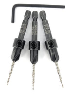 FTG USA Adjustable Wood Countersink Drill Bit Set 3 Pc #4 (7/64"") with Tapered Drill Bits for Woodworking