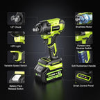 Cordless Impact Wrench, 406Ft-lbs (550N.m) Brushless 1/2 inch, 2800RPM High Torque Impact Gun, 2x 4.0Ah Battery, Charger, 4 Sockets, Electric Impact Wrench for Car Home