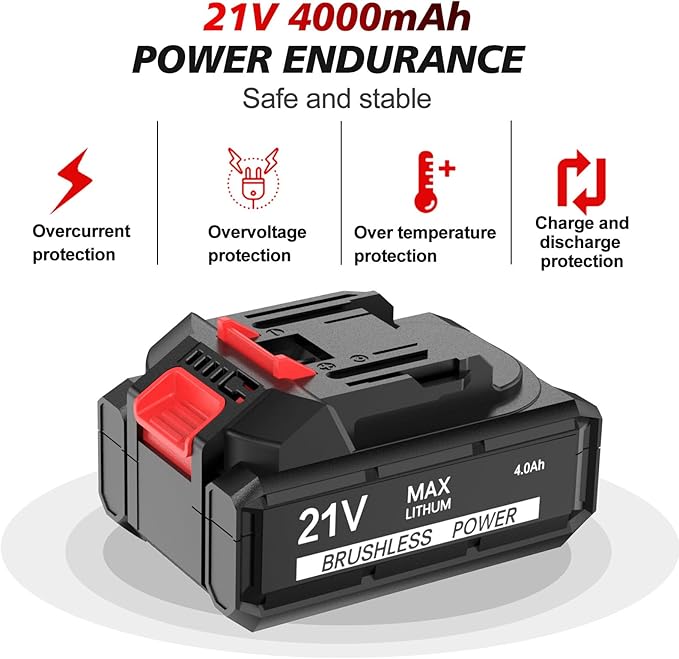 AOBEN 21V Cordless High Torque Impact Wrench 1/2 inch, Powerful Brushless Motor with Max Torque 450 ft-lb (600N.m), 4.0Ah Battery, 6 PCS Sockets (17-22mm), Fast Charger and Tool Box