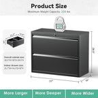 Superday Lateral File Cabinet 2 Drawer Metal File Cabinet with Lock, Black Filing Cabinets for Home Office, Locking Filing Cabinets Hanging Files Letter/Legal/F4/A4