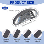1/2 x 18 Inch Silicon Carbide Sanding Belts, 5Pcs Each of 400 600 800 1000 Grit Belt Sander Paper for Air File Sander, Knife Sharpening and Metal working, 20 Pack
