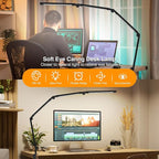 LED Desk Lamp with Clamp, Adjustable Swing Arm for Home Office, Dimmable Tempering Eye Care Table Light, Black Aluminum