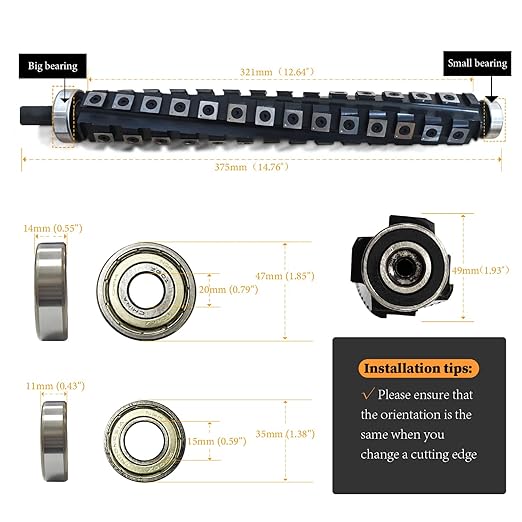 Sprial Cutterhead for DeWalt DW733 DW734 Thickness Planer Woodworking 4 Rows Helical Spiral Cutter Head with 54Pcs Carbide Inserts