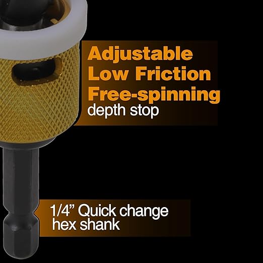 11/64"x1/2" Carbide Tipped Countersink Drill Bits with Low Friction Depth Stop, 1/4" Quick Change Hex Shank Countersink Drill with Replaceable HSS Pilot Drill Bit for Plastic, Woodworking