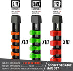 Socket Organizer Drive ABS Tools - Socket Holder, Premium Quality 30 Pieces Socket Holders Kit 1/4-Inch x 160 Clips, 3/8-Inch x 150 Clips, 1/2-Inch x 120 Clips（30PC,Mix-color)