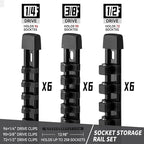 Socket Organizer Drive ABS Tools - Black Socket Holder, Premium Quality 18 Pieces Socket Holders Kit 1/4-Inch x 96 Clips, 3/8-Inch x 90 Clips, 1/2-Inch x 72 Clips（18PC,Black)
