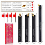 Indexable Lathe Turning Tool 14Pcs Kit 1/2" (12mm) Shank, Includes 4Pcs Metal Lathe Tool Holders and 10Pcs Carbide Inserts for Turning Boring Grooving Cutting Threading Carbide Turning Tool