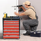 7-Drawer Rolling Tool Chest,Metal Rolling Tool Chest with Wheels and Locking Tool Box,Portable Metal Tool Box for Warehouse,Garage, Repair Shop, Workshop (Blackred, 7-Drawer)