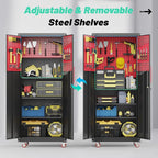 71" Metal Garage Storage Cabinet, Metal Garage Cabinets with Wheels,Tool Storage Cabinet with 5 Adjustable Shelves, Locking Steel Tool Cabinets for Home,Basement,Warehouse