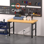 48" Work Bench, Adjustable Height Workbench with Rubber Pad, Heavy-Duty Work Table with Power Outlets, 2000 LBS Capacity Workstation for Garage, Workshop, Office, Home